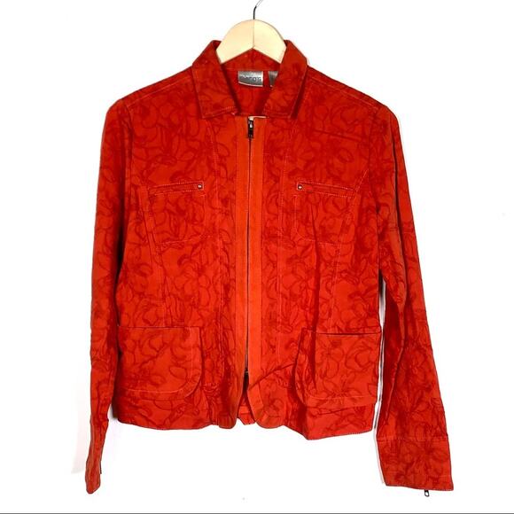 Chico’s 1 rust red flower print zippered lightweight jacket size medium 8 - Picture 1 of 4